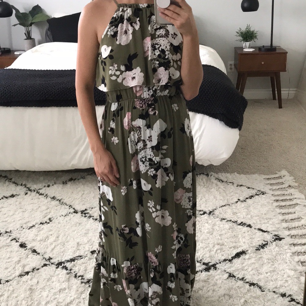 Green floral maxi dress